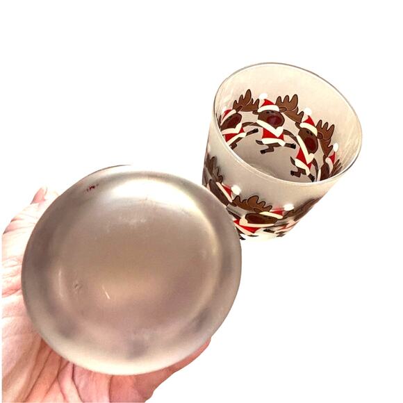 Vintage Culver Glass frosted Christmas Cocktail Glasses PAIR Dancing Santa Moose - Picture 5 of 10
